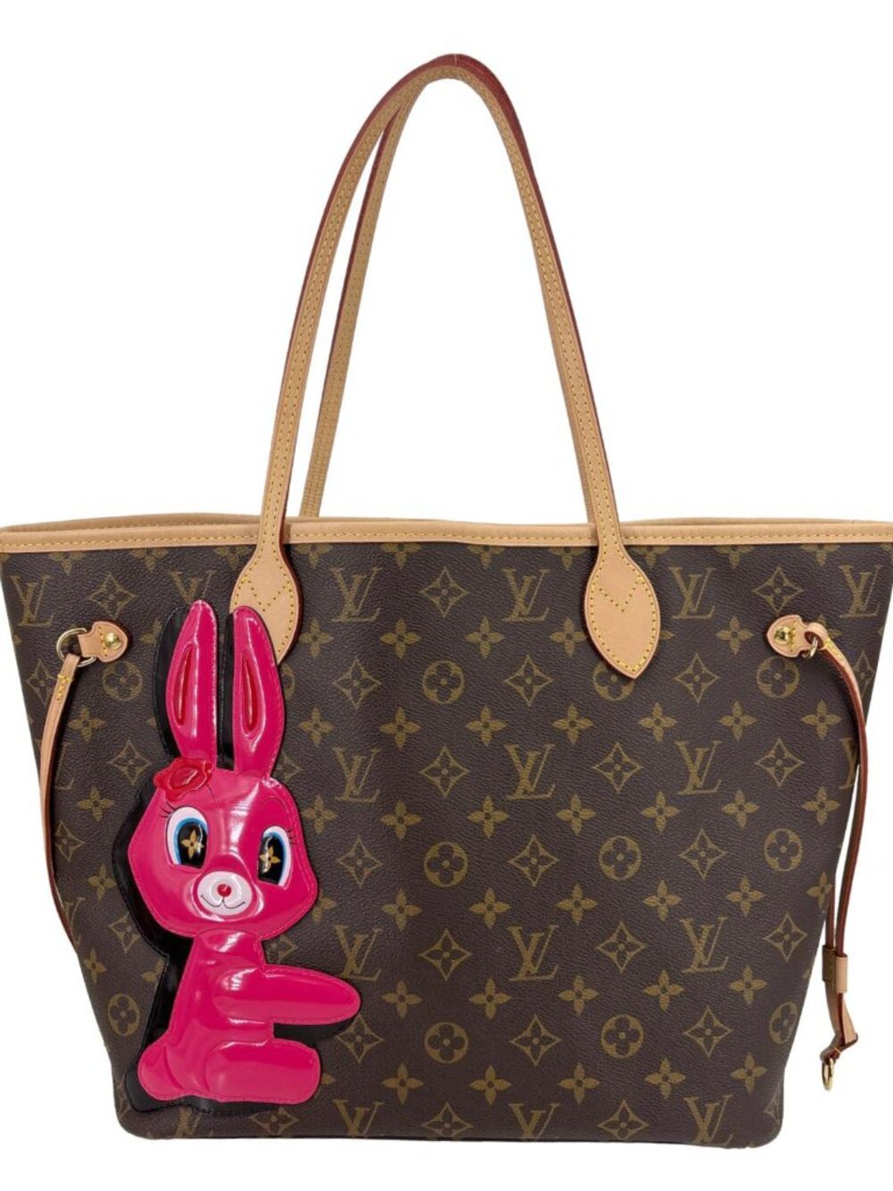 Louis Vuitton x Sun Yitian Neverfull MM Rabbit Monogram Canvas Tote Bag Brown